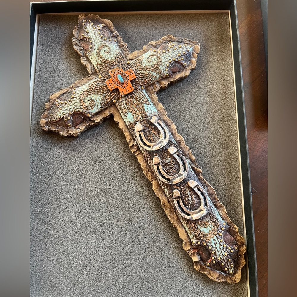Decorative Brown Cross with Horseshoe Accents
